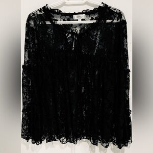 Elegant Black Lace Women Top Medium NWOT